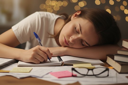 Девушка уснула за рабочим столом