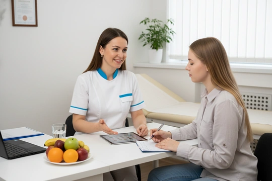 Диетолог беседует с пациентом на дому