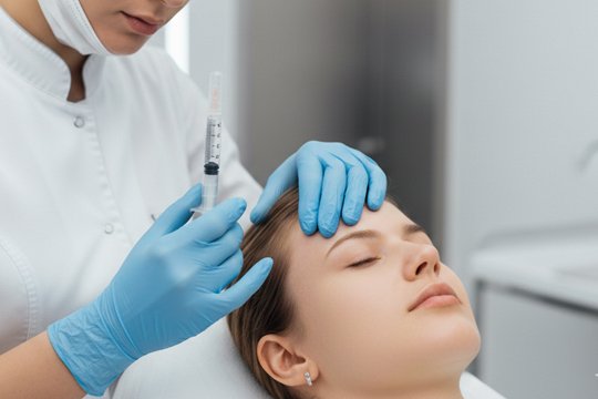 Косметолог проводит для пациента процедуру плазмолифтинга