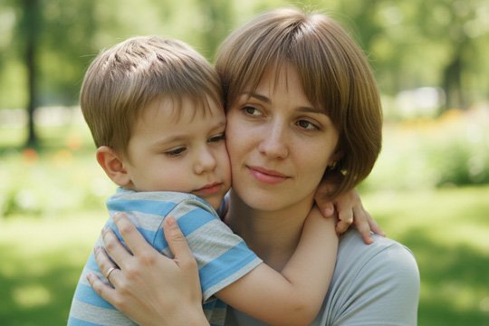 Мать обнимает сына страдающего энкопрезом