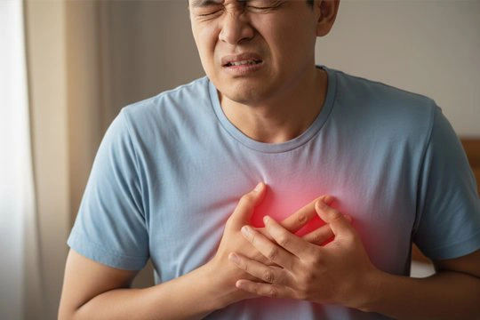 Мужчина держится руками за область сердца