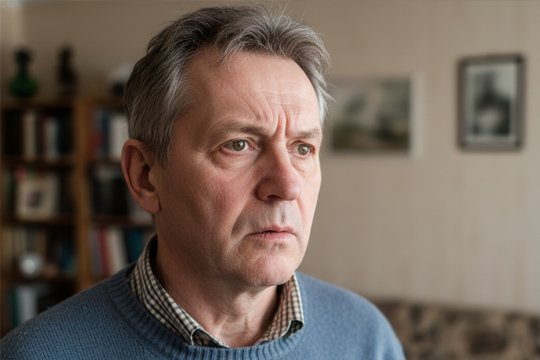 Мужчина стоит в помещении и испытывает спутанность сознания
