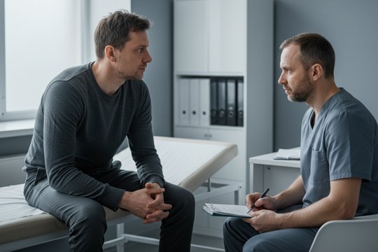 Мужчина с ПТСР на консультации у врача