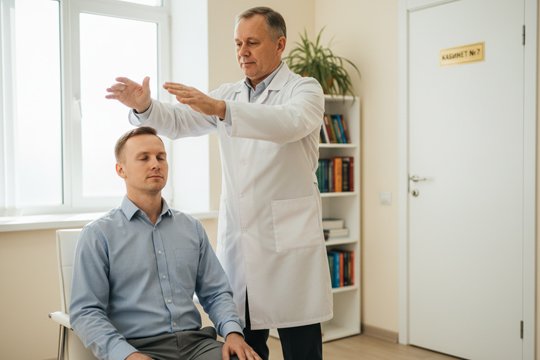 Врач проводит приём пациента с использованием метода Довженко