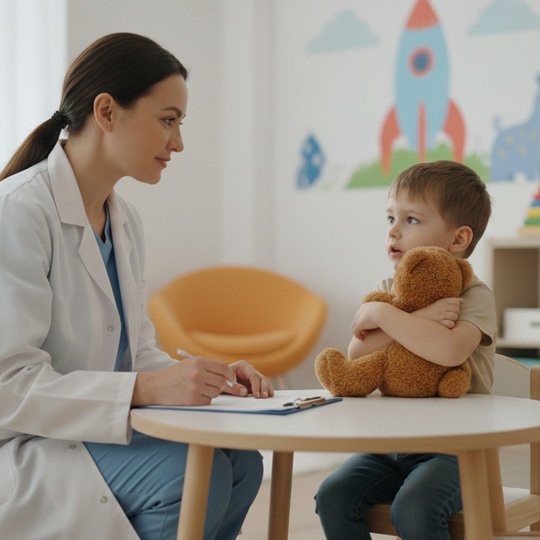 Врач разговаривает с ребенком